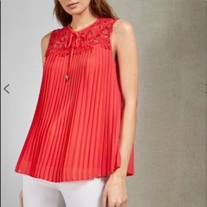 Ted Baker Floral Lace Pleat Blouse Coral 4 / 6
